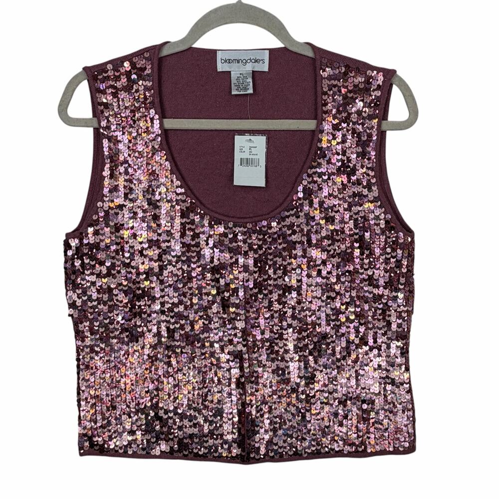 Y2K Sequin Sweater Top Womens Large Petite Sleeveless Cropped Fairy Club Indie